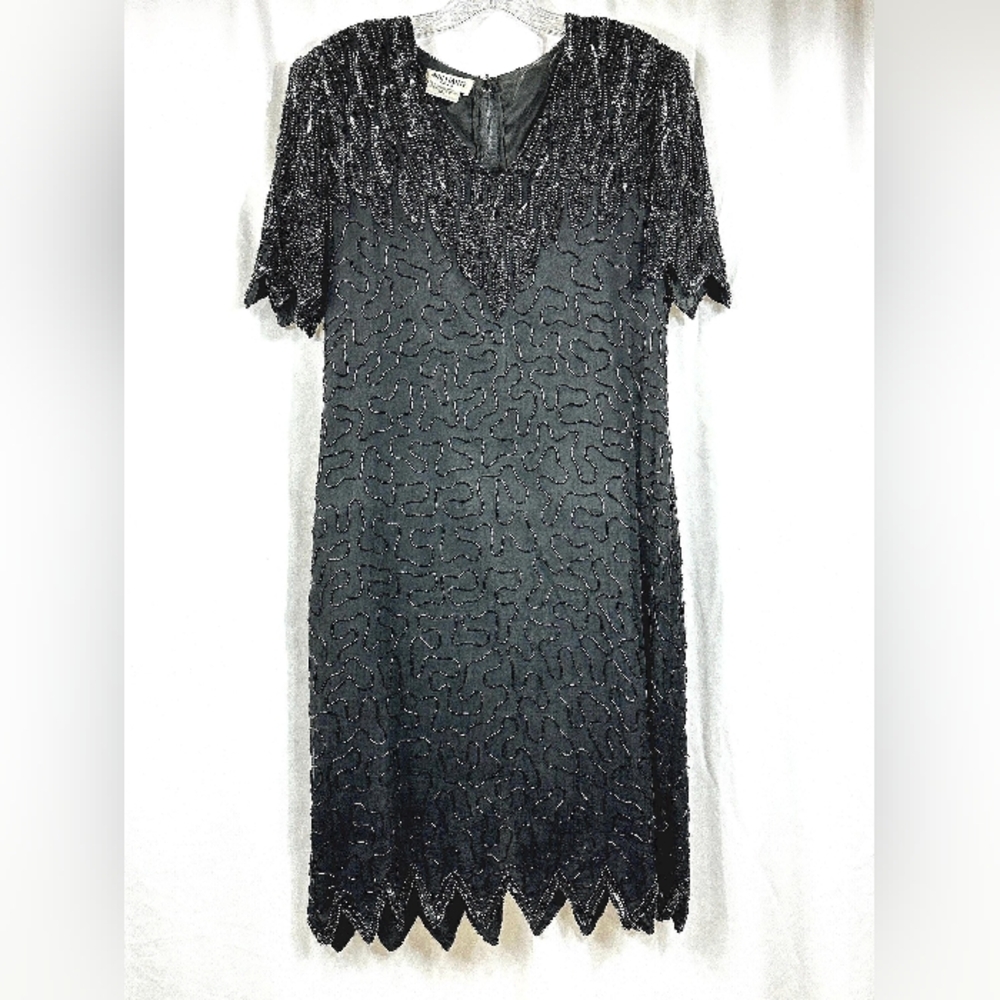Elegant Black Beaded Vintage Dress